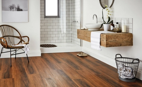 wood look flooring in bathroom